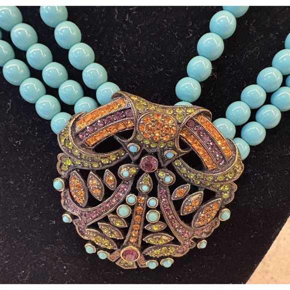 Heidi Daus Turquoise-Style Bead Statement Pendant Necklace‎ Art Nouveau - Picture 2 of 16